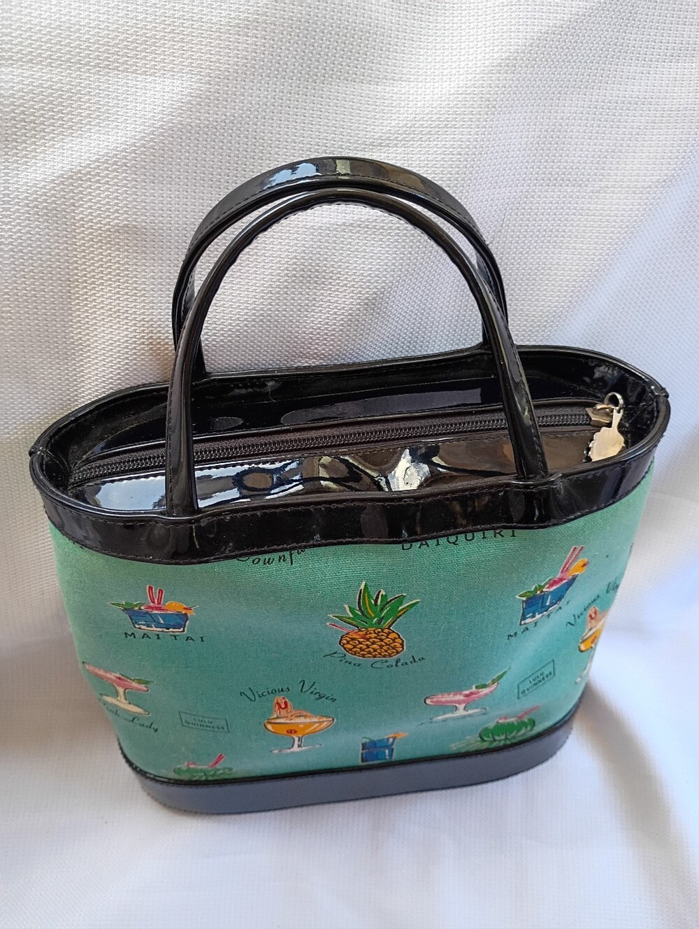 Lulu Guinness Tropical Cocktail Bag Teal Black Whimsical Women's Handbag - Picture 2 of 11